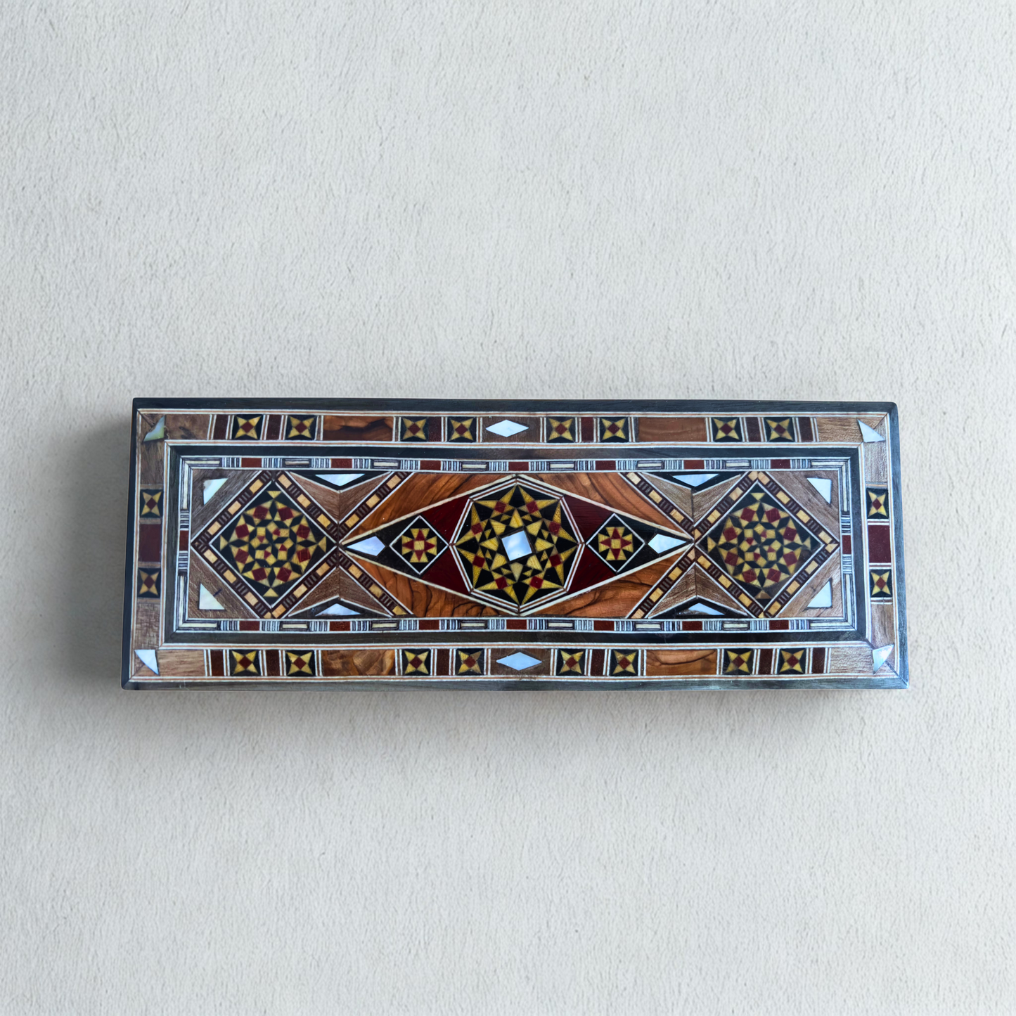 Caja Damasquina para Joyas, Plumas y Rosario – Hecha a Mano con Nácar