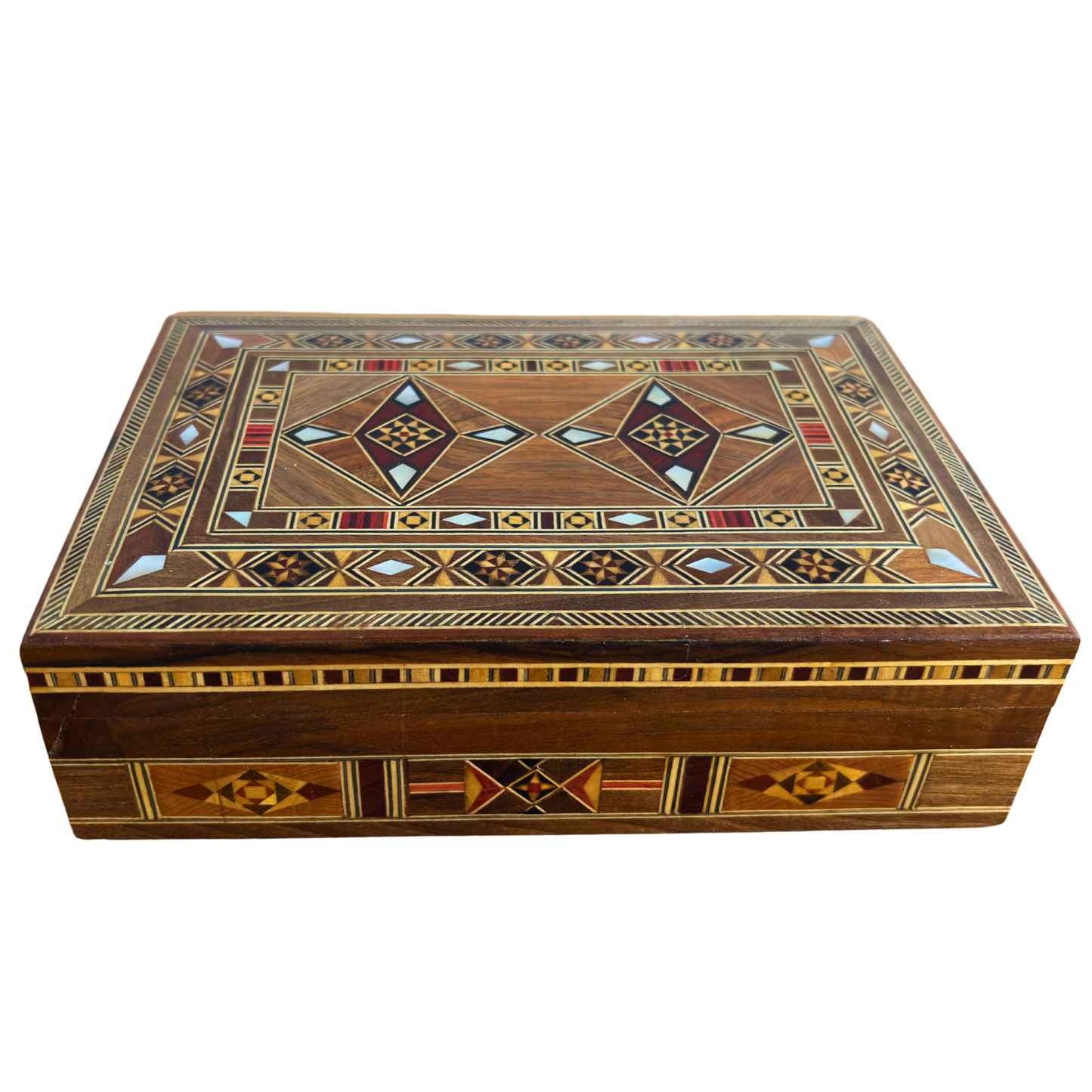 Handgemaakte mozaïek sieradendoos, parelmoer inleg, luxe houten herdenkingskist, Damascene kunst -Limited Edition-