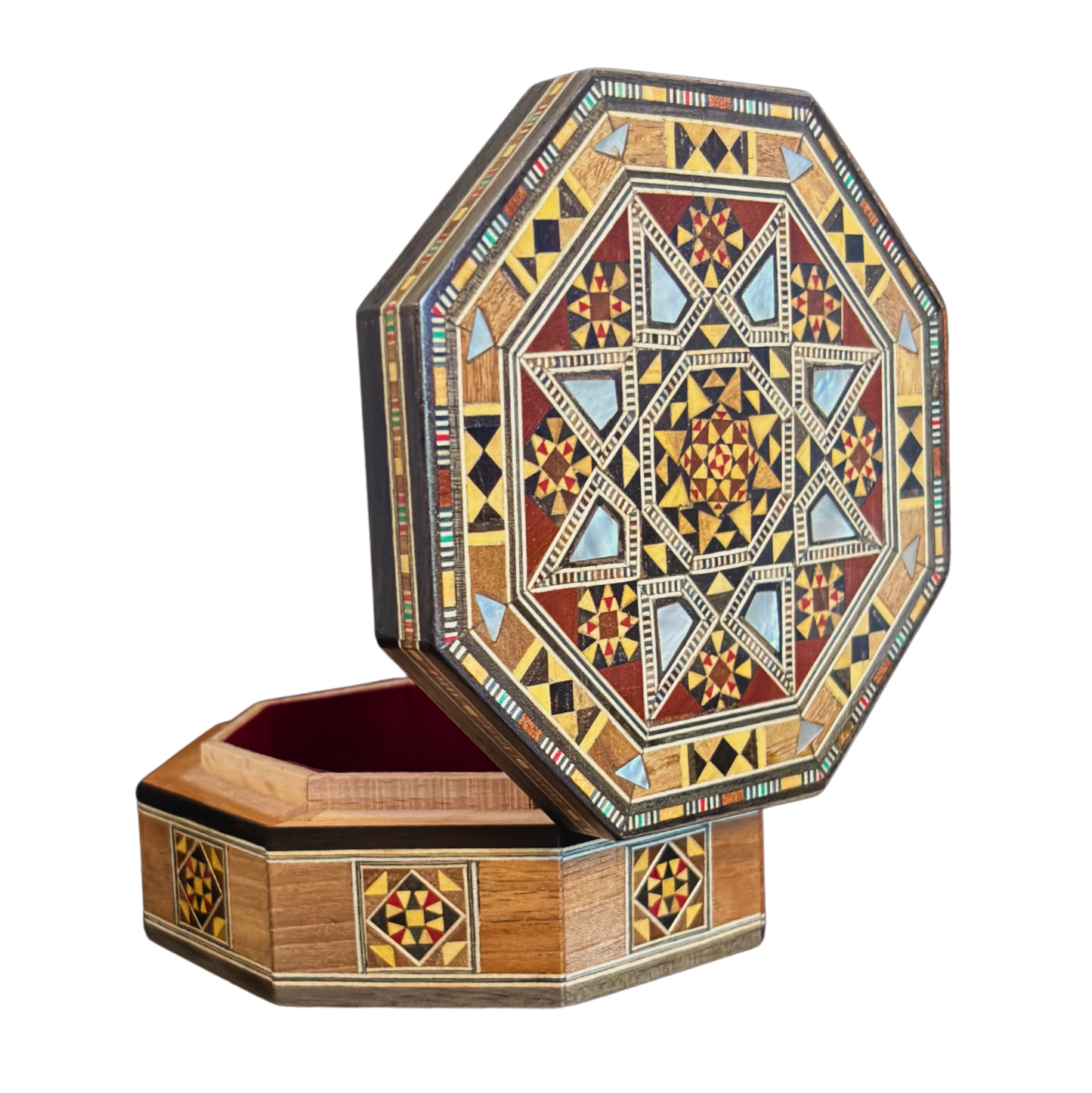 Handgemaakte Damascene Mozaïekdoos – Parelmoer & Fluweel