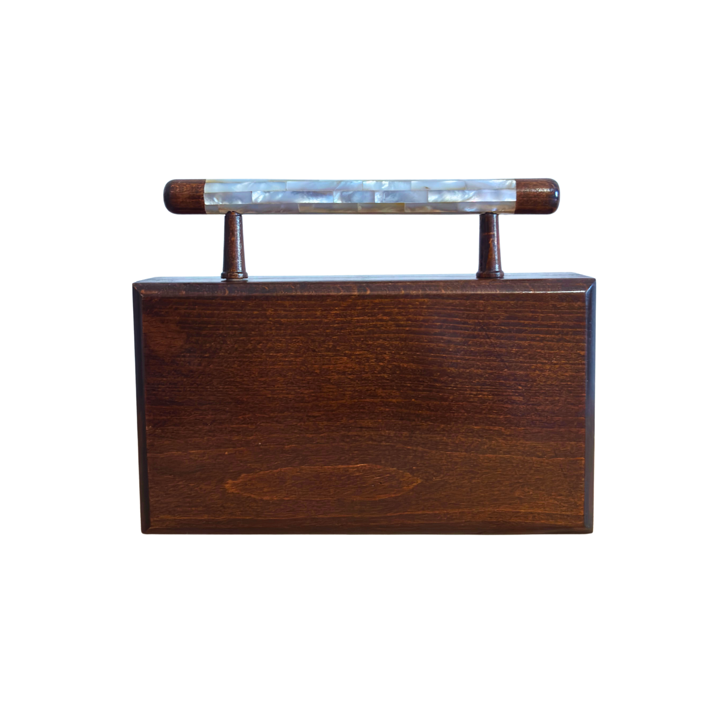 Der Himmlische Stern – Handgefertigte Damaszener Clutch aus Nussbaumholz mit Perlmuttintarsien