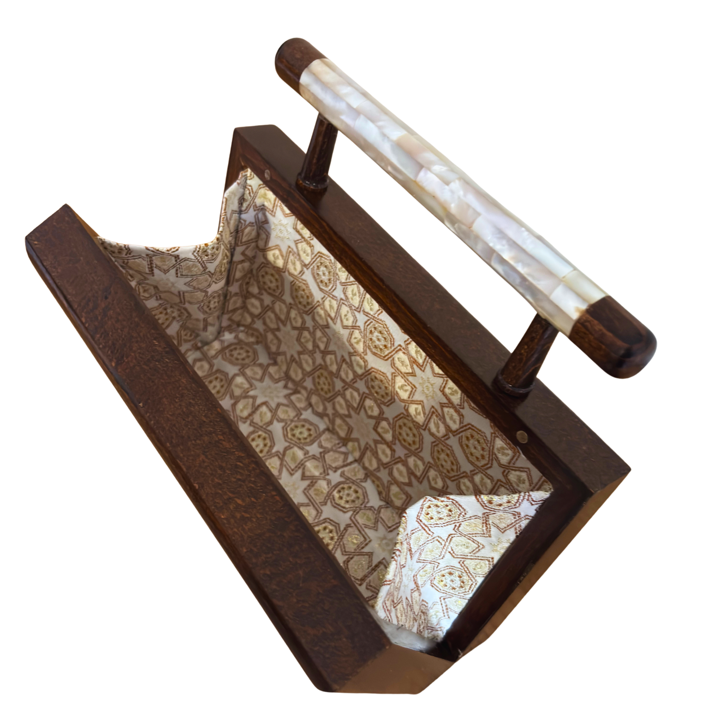 Der Himmlische Stern – Handgefertigte Damaszener Clutch aus Nussbaumholz mit Perlmuttintarsien