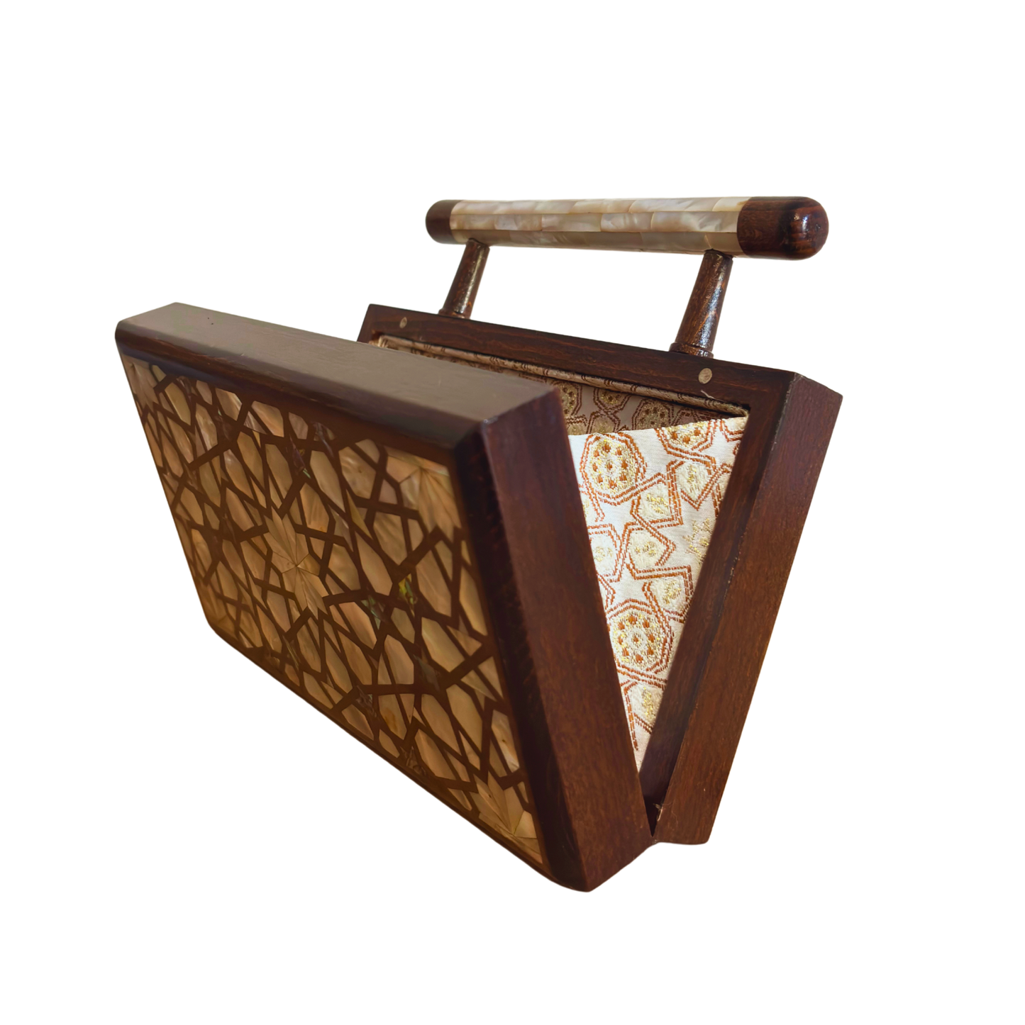Falak – Luxury Damascene Clutch with Mother of Pearl & Brocade Interior