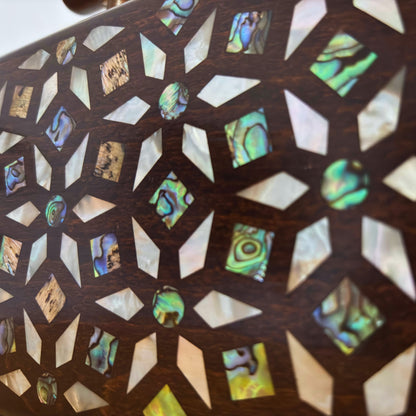 The Garden of Secrets – Handcrafted Damascene Walnut Clutch with Geometric & Botanical Mother of Pearl Inlay
