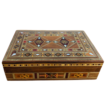 Handgemaakte mozaïek sieradendoos, parelmoer inleg, luxe houten herdenkingskist, Damascene kunst -Limited Edition-