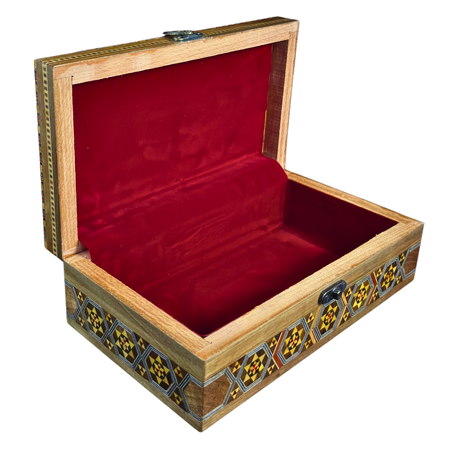 Handgemaakte Damascene Mozaïekdoos – Parelmoer & Houtsnijwerk