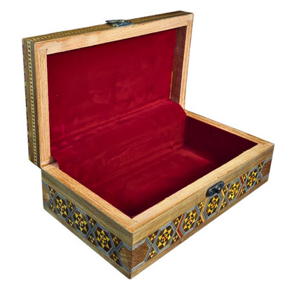 Handgemaakte Damascene Mozaïekdoos – Parelmoer & Houtsnijwerk