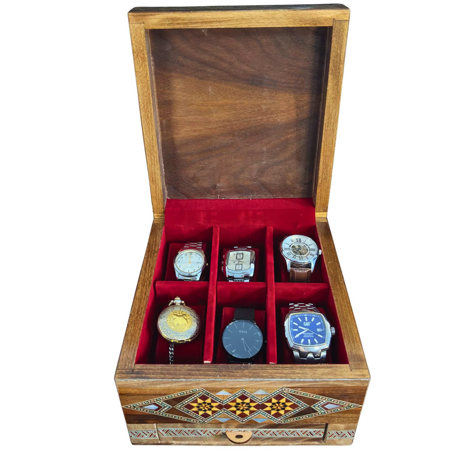 Coffret à Montres en Mosaïque Damascène pour 6 Montres – Nacre & Velours