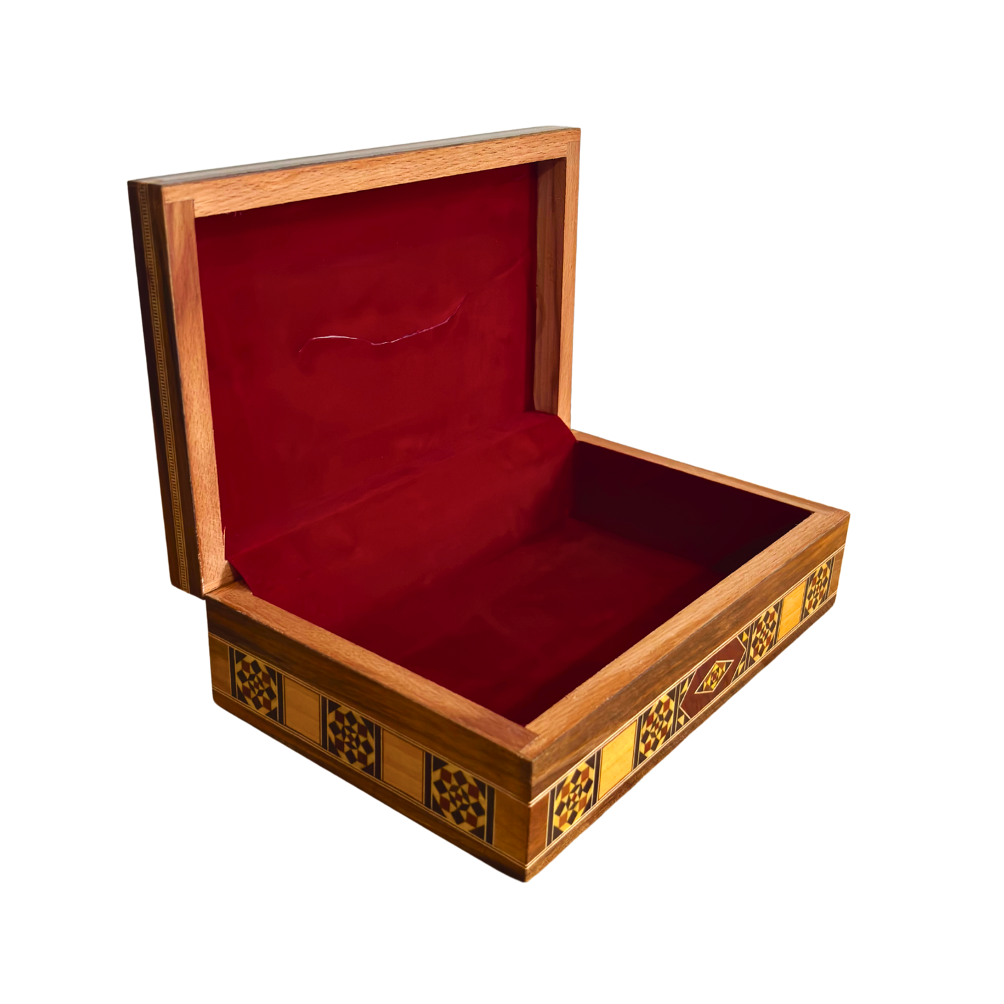 Elegante Caja de Pañuelos Damasquina en Madera – Nácar Incrustado & Interior de Terciopelo
