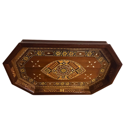 Damascene Mosaic Wooden Tray – Mother of Pearl Inlay & Walnut Finish