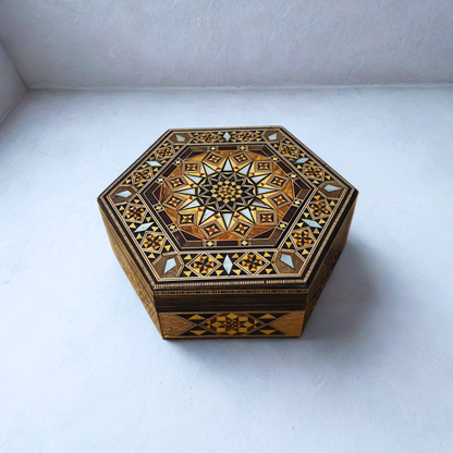 Handcrafted Damascene Mosaic Box – Mother of Pearl & Velvet Elegance