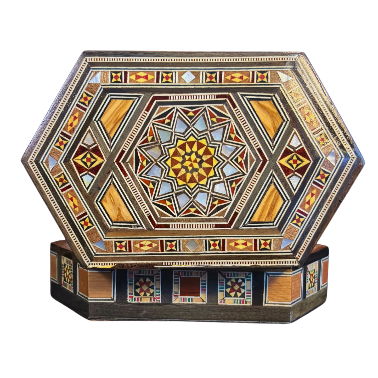 Handgefertigte Mosaik-Schatulle aus Damaskus – Perlmutt & Samt