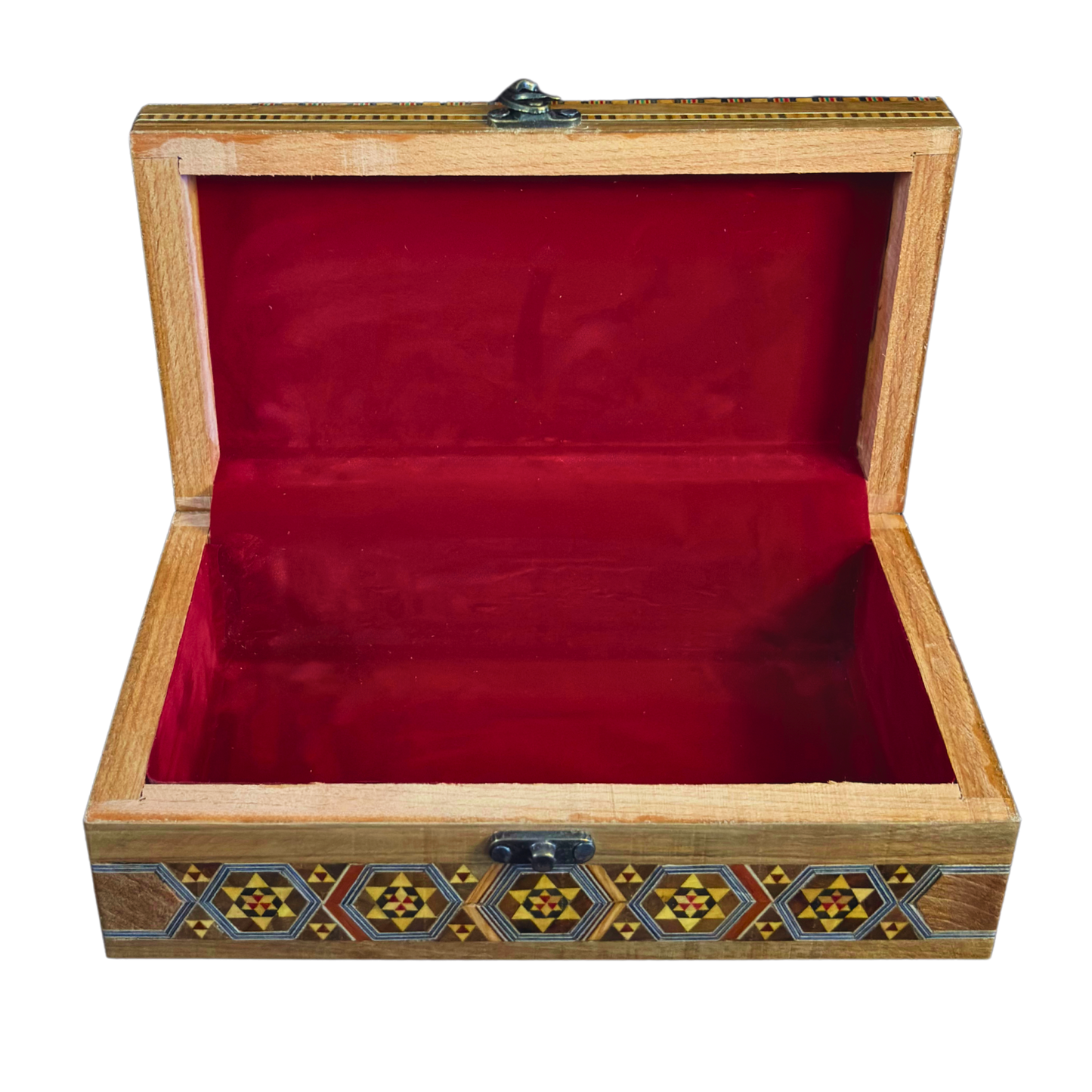 Handgemaakte Damascene Mozaïekdoos – Parelmoer & Houtsnijwerk