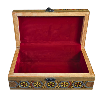 Handgemaakte Damascene Mozaïekdoos – Parelmoer & Houtsnijwerk