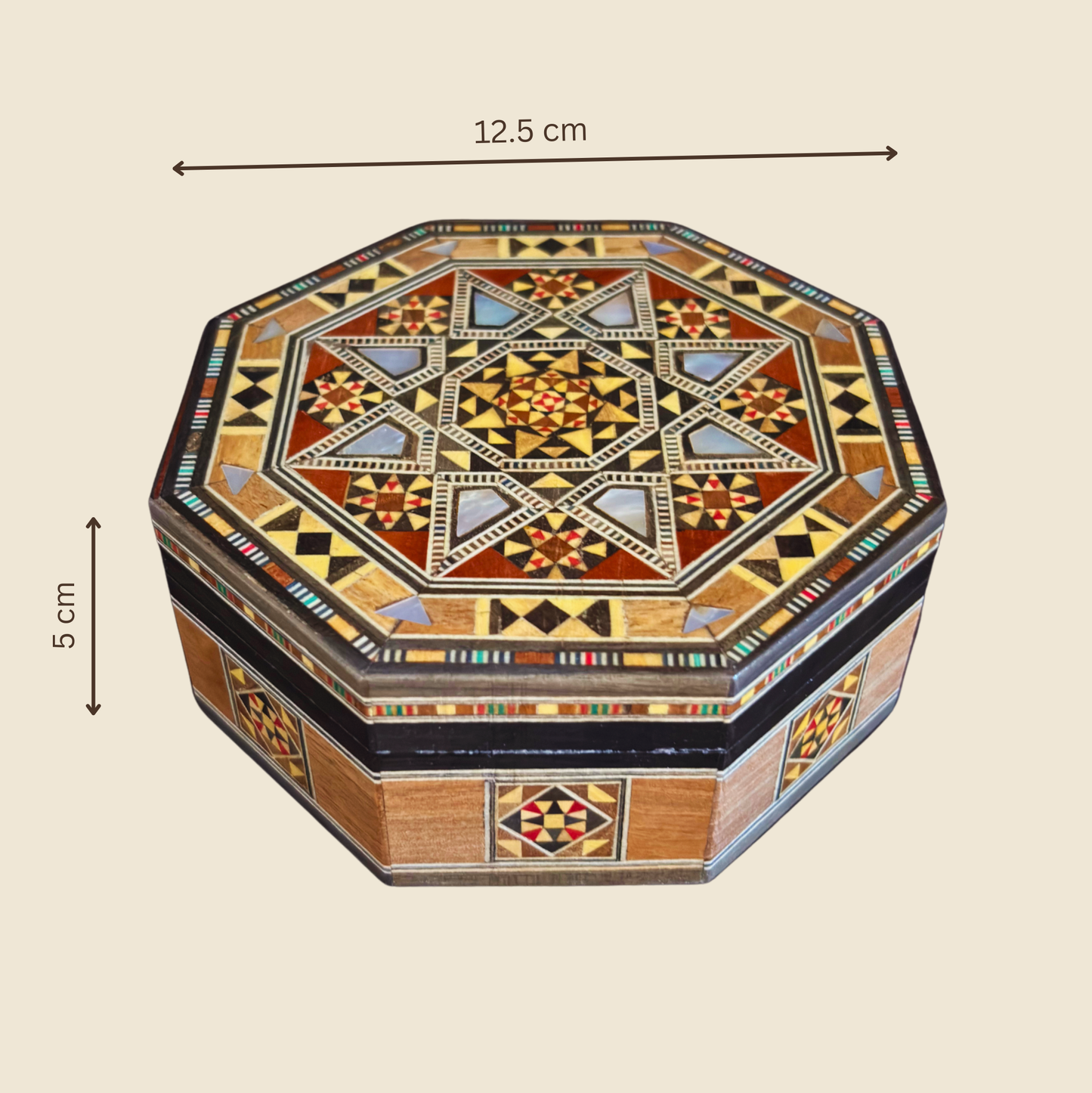 Boîte en Mosaïque Damascène Faite Main – Nacre & Velours