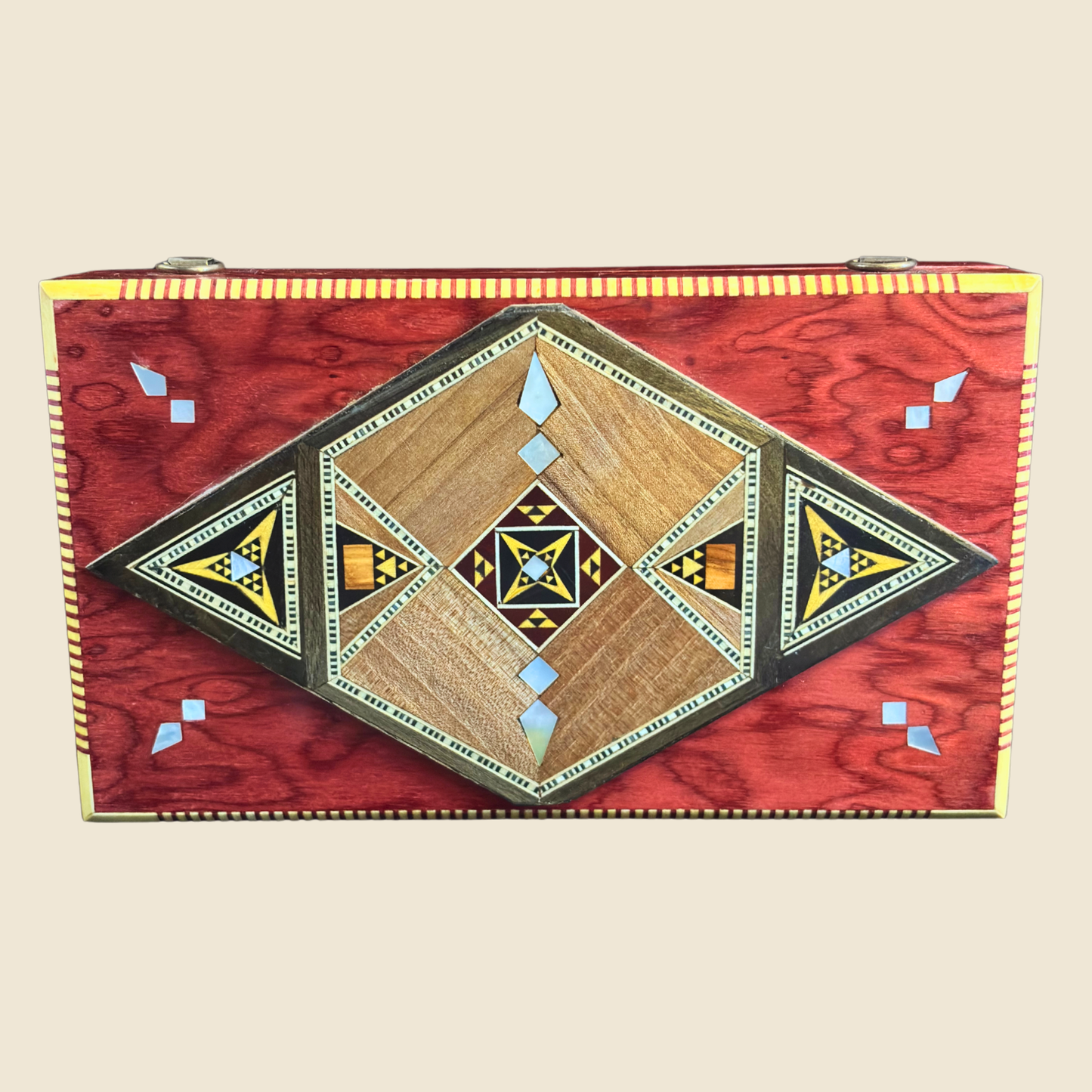 Luxury Damascene Mosaic Clutch with Mother of Pearl & Brocade Interior