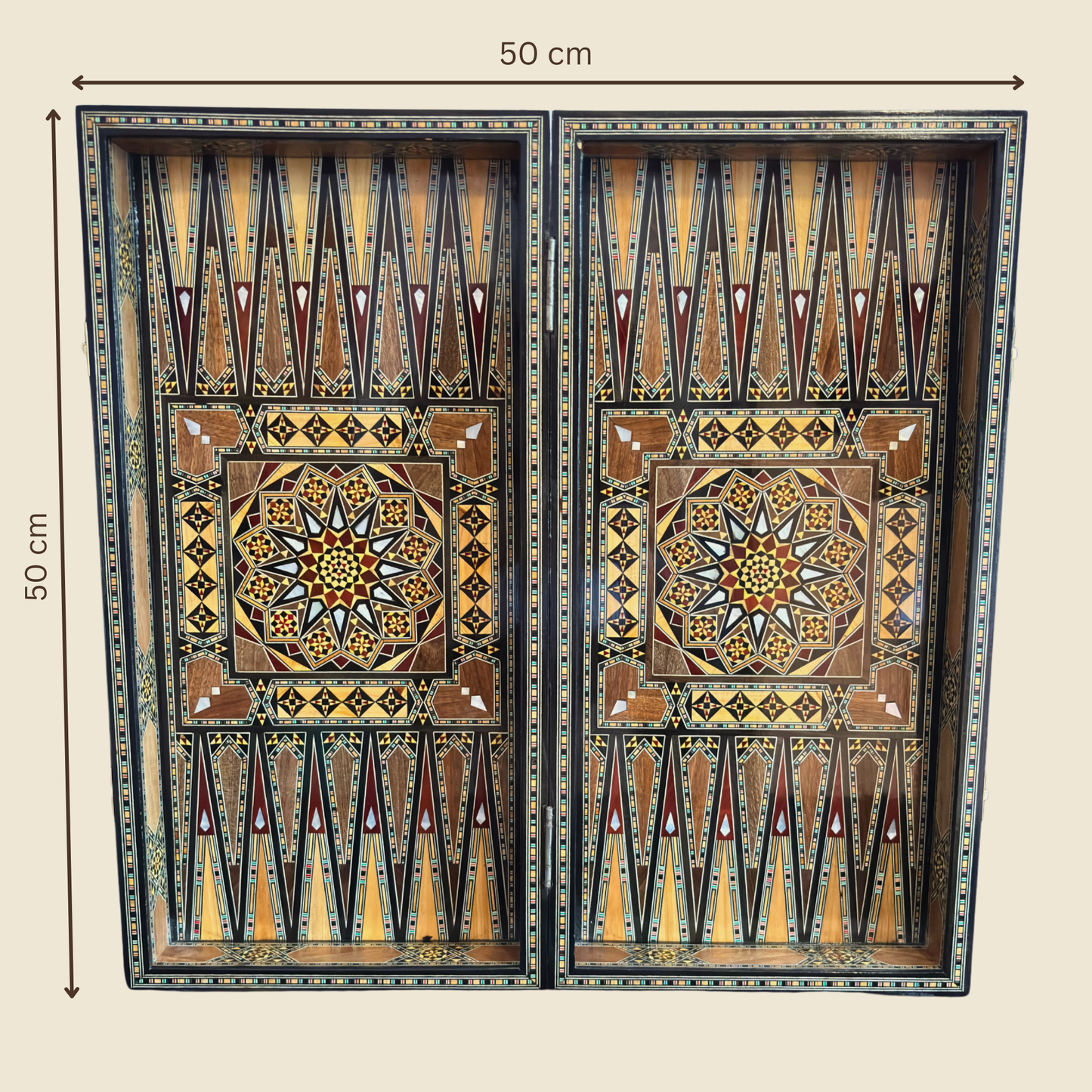 Luxury Mosaic Chess & Backgammon Set – Damascene Art & Mother of Pearl