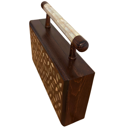 The Garden of Secrets – Handcrafted Damascene Walnut Clutch with Geometric & Botanical Mother of Pearl Inlay