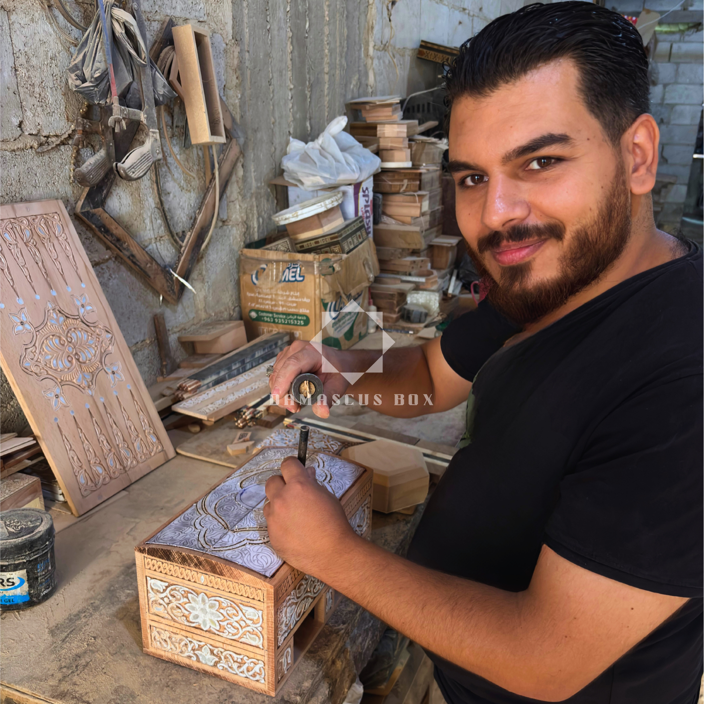 Caja de Joyas Damasquina – Hecha a Mano con Nácar en Tono Terracota